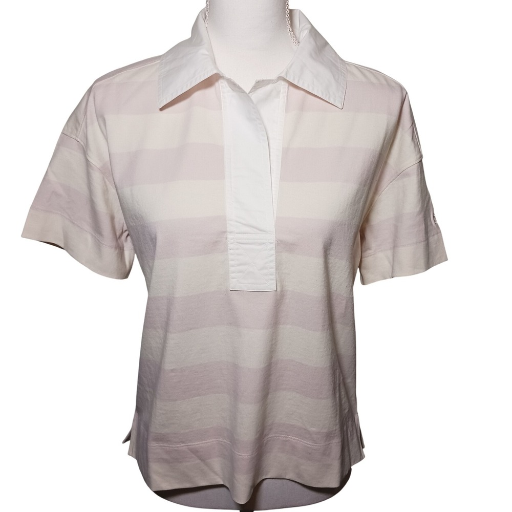NWT‎ EVERLANE The Retro Jersey Polo Top XS Purple Cream Stripe Cotton T-Shirt